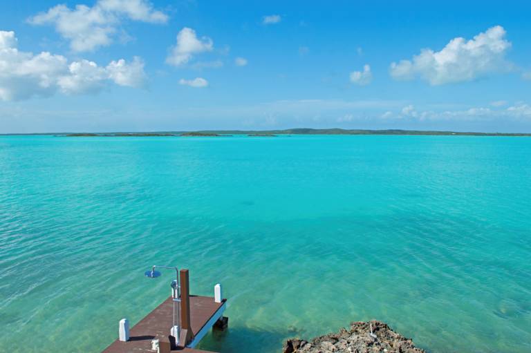 Waterfront dock on Chalk Sound at Villa Bashert, Turks and Caicos