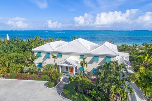 Aerial view Serenity House vacation villa on Grace Bay Beach Turks and Caicos